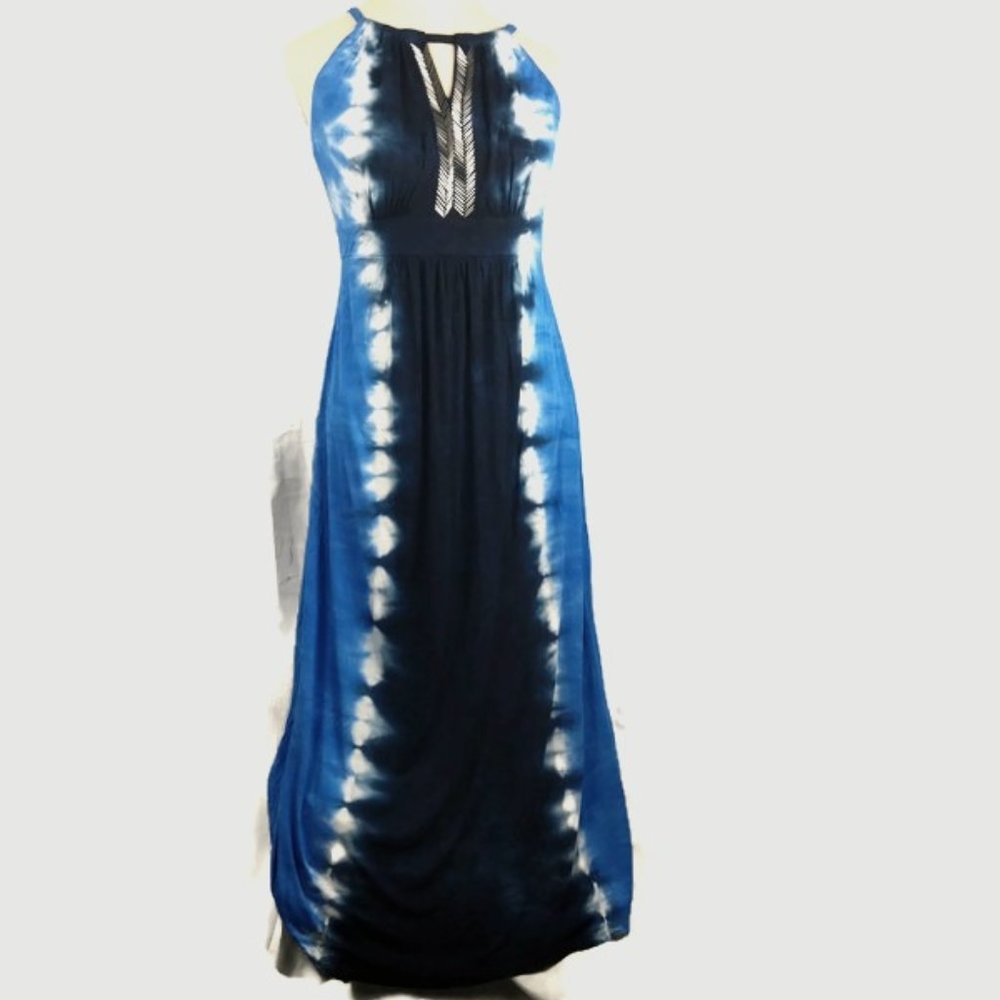 INC Coastal Blue Tie Dye Midi Dress Size PS